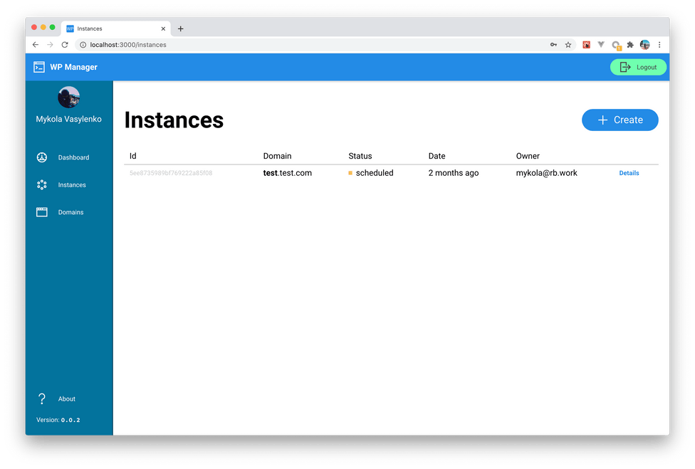 Instances list